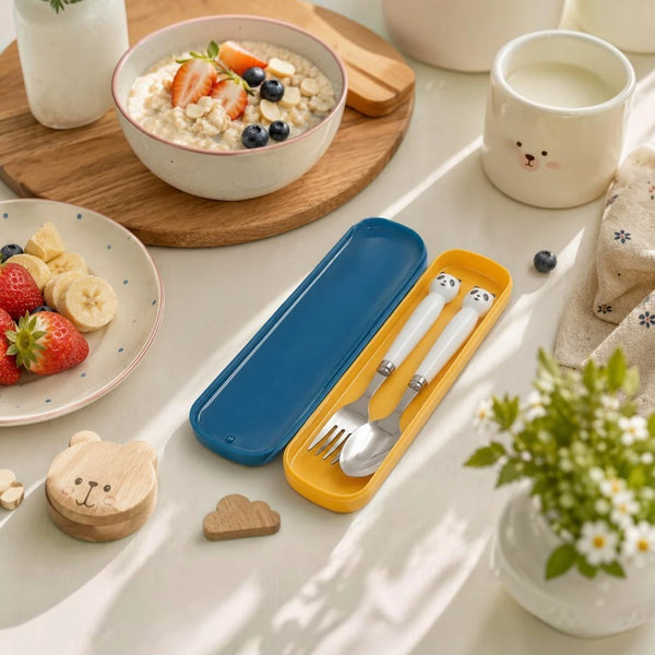 Panda Pals Kids Spoon & Fork Set with Travel Storage Case