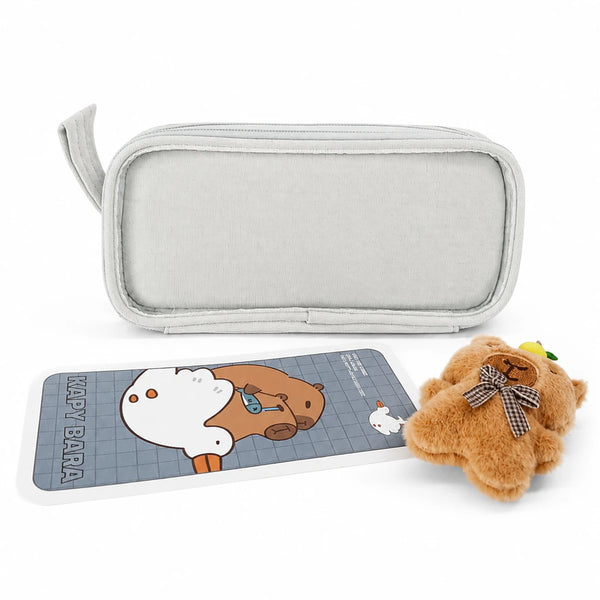 Kapybara Plush Dual-Zip Transparent Pencil Pouch