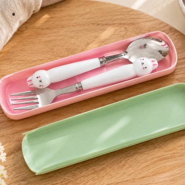 Bunny Buddy Kids Spoon & Fork Set with Travel Case