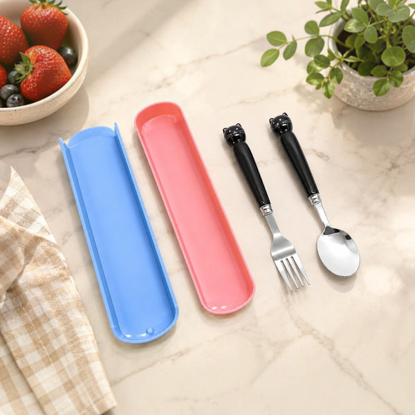 KittyGrip Kids Spoon & Fork Set with Travel Case