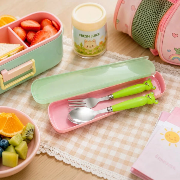 Froggy Fun Kids Spoon & Fork Set with Travel Case