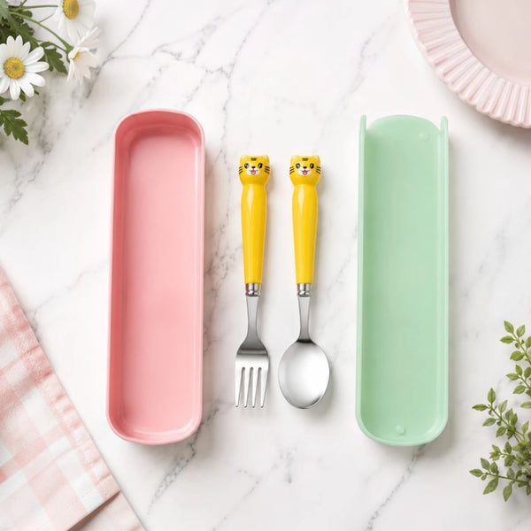 Kitty Charm Kids Spoon & Fork Set with Travel Case