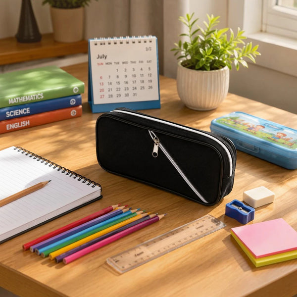 Midnight Edge Dual-Zip Pencil Pouch
