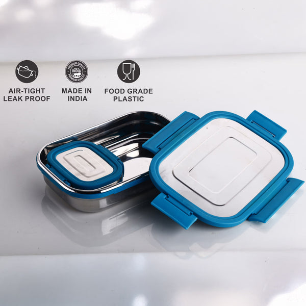 Stainless Steel Tiffin Lunch Box with 4 Side Silicone Sleeve Clip Lock Lid