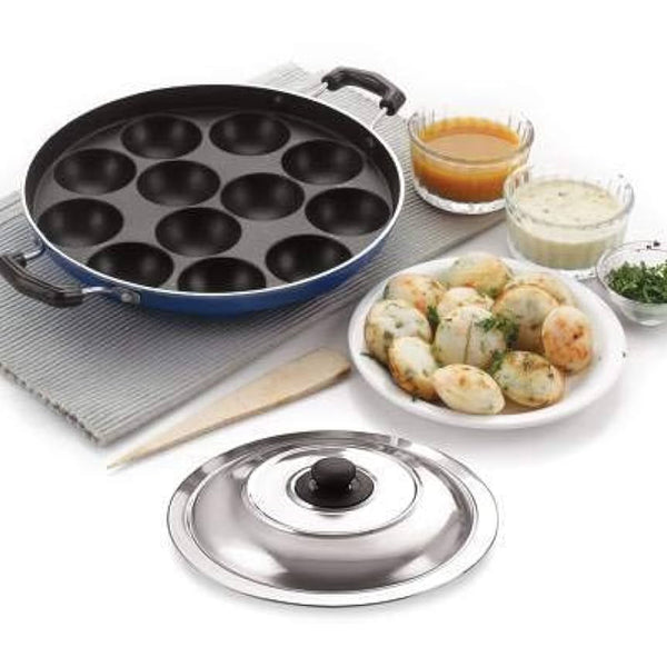 Aluminum Non Stick 12 Cavity Appam Patra with 2 Side Handle