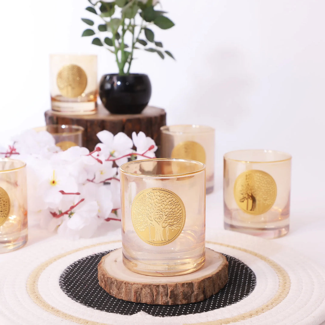 Amber Gold Engraved Whiskey Glasses