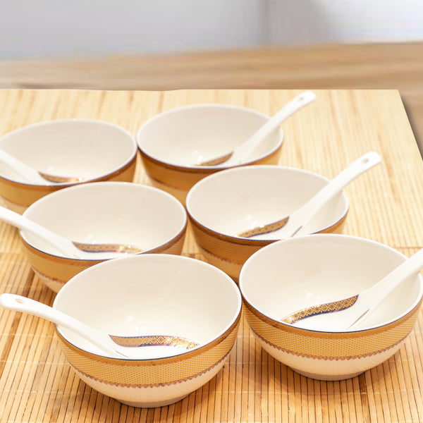 Golden Bloom Ceramic Bowl & Spoon Set