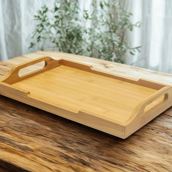 Ecoserve Natural Bamboo Wooden Serving Tray With Handles