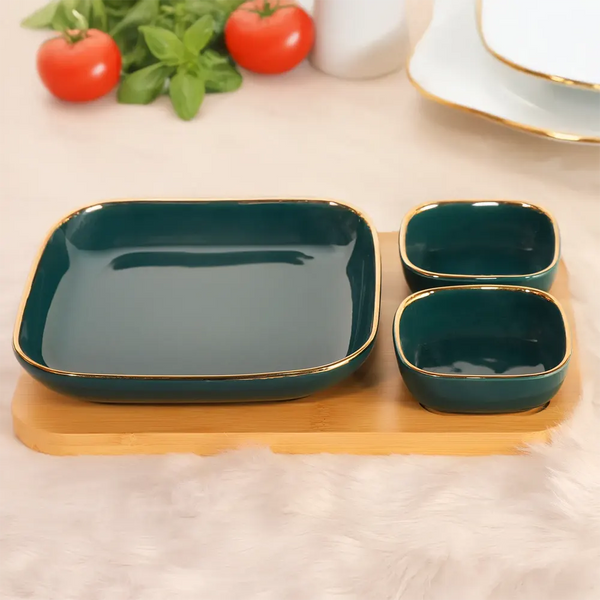DARK GREEN GOLDEN LINED TRIO BOWL SET (3PCS)