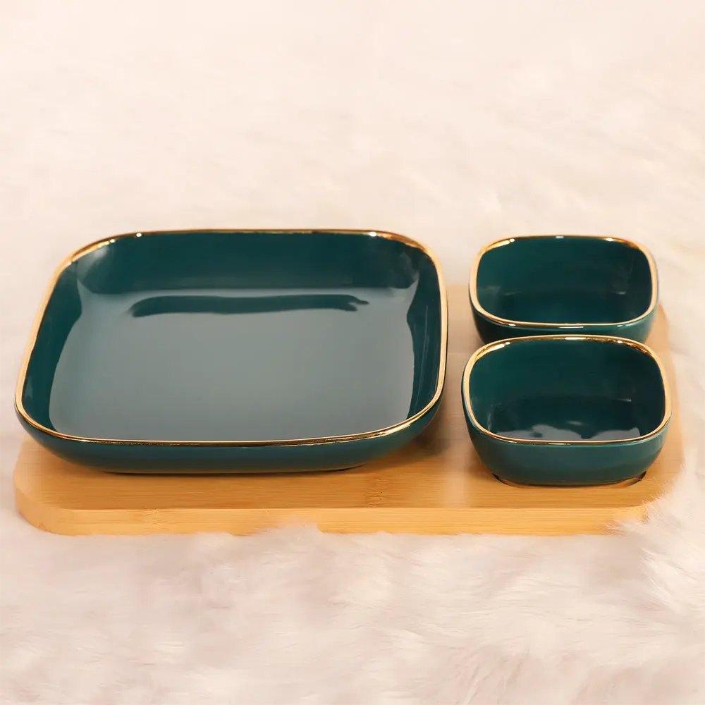 DARK GREEN GOLDEN LINED TRIO BOWL SET (3PCS)