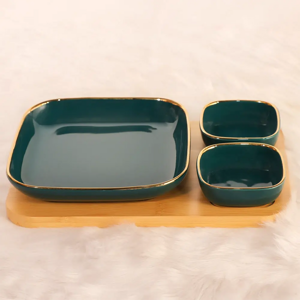 DARK GREEN GOLDEN LINED TRIO BOWL SET (3PCS)