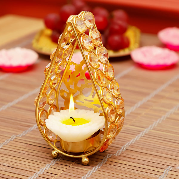 Teardrop Crystal Glow Diya Holder