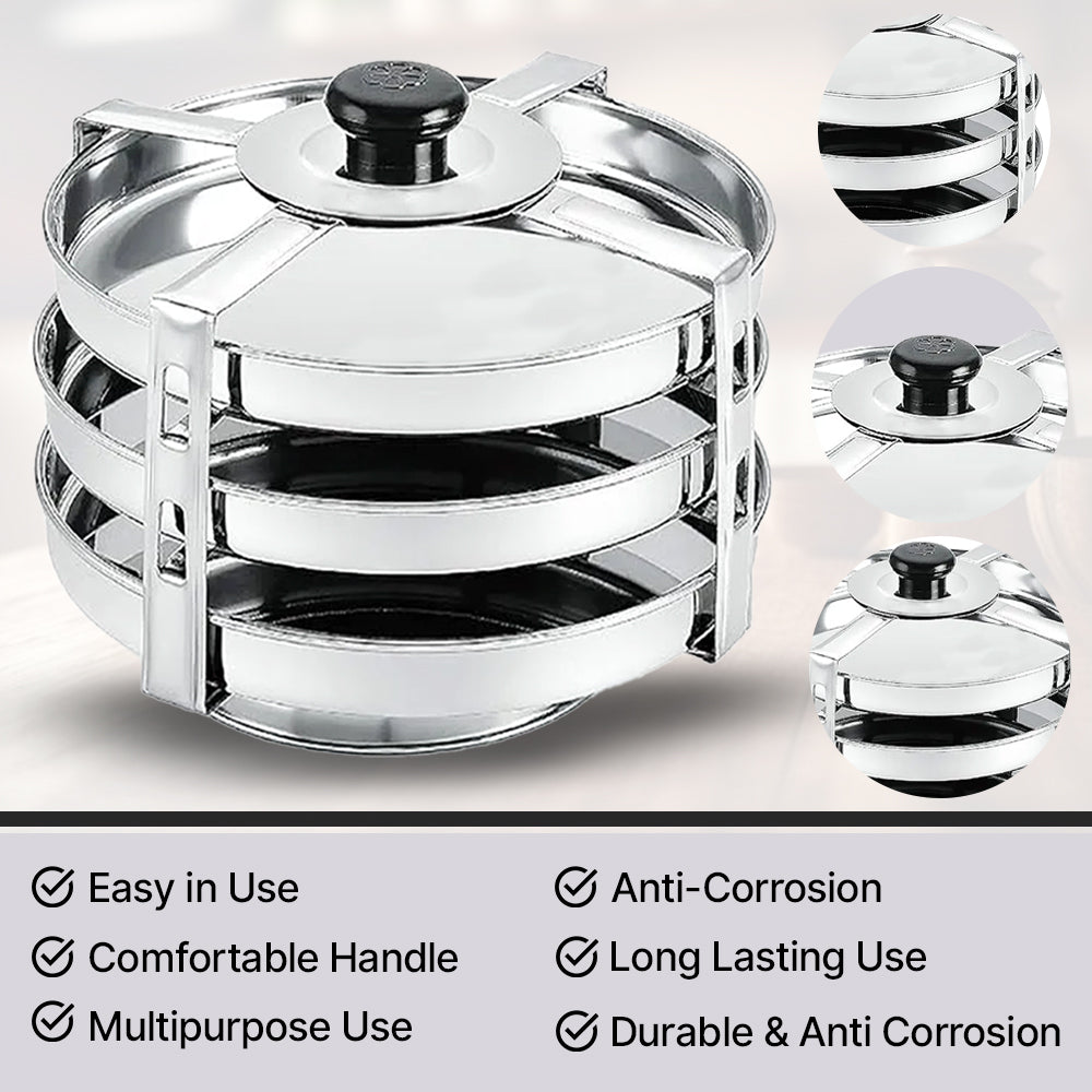 Stainless Steel Dhokla Maker 3 Plates With 4 Wires