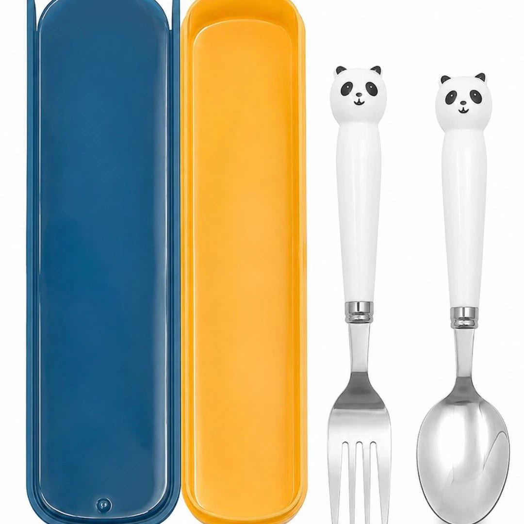 Panda Pals Kids Spoon & Fork Set with Travel Storage Case