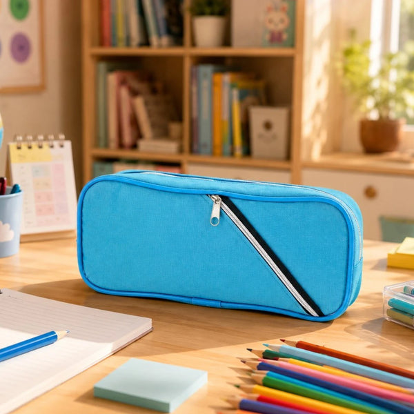 SkyBlue Dual-Zip School Pencil Pouch