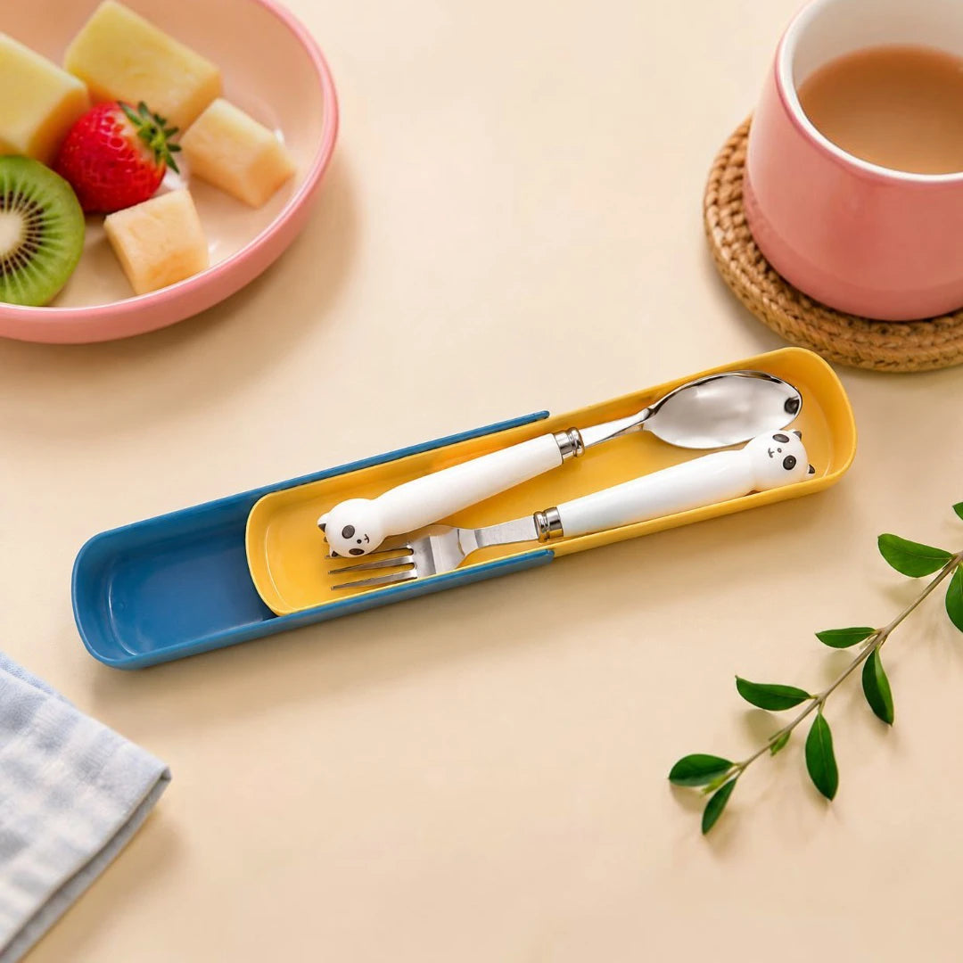 Panda Pals Kids Spoon & Fork Set with Travel Storage Case
