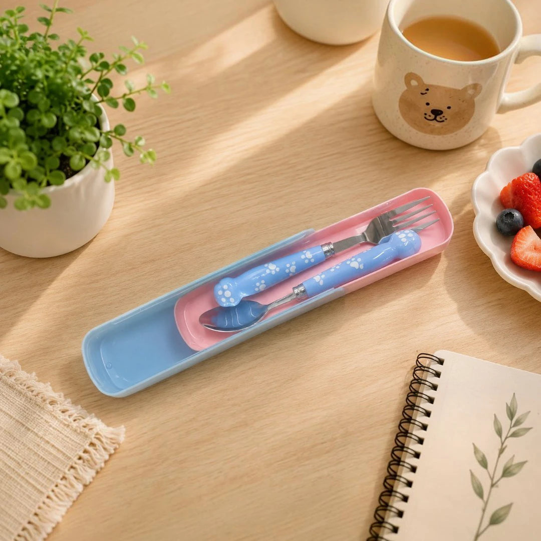 PawPrint Kids Spoon & Fork Set with Storage Case