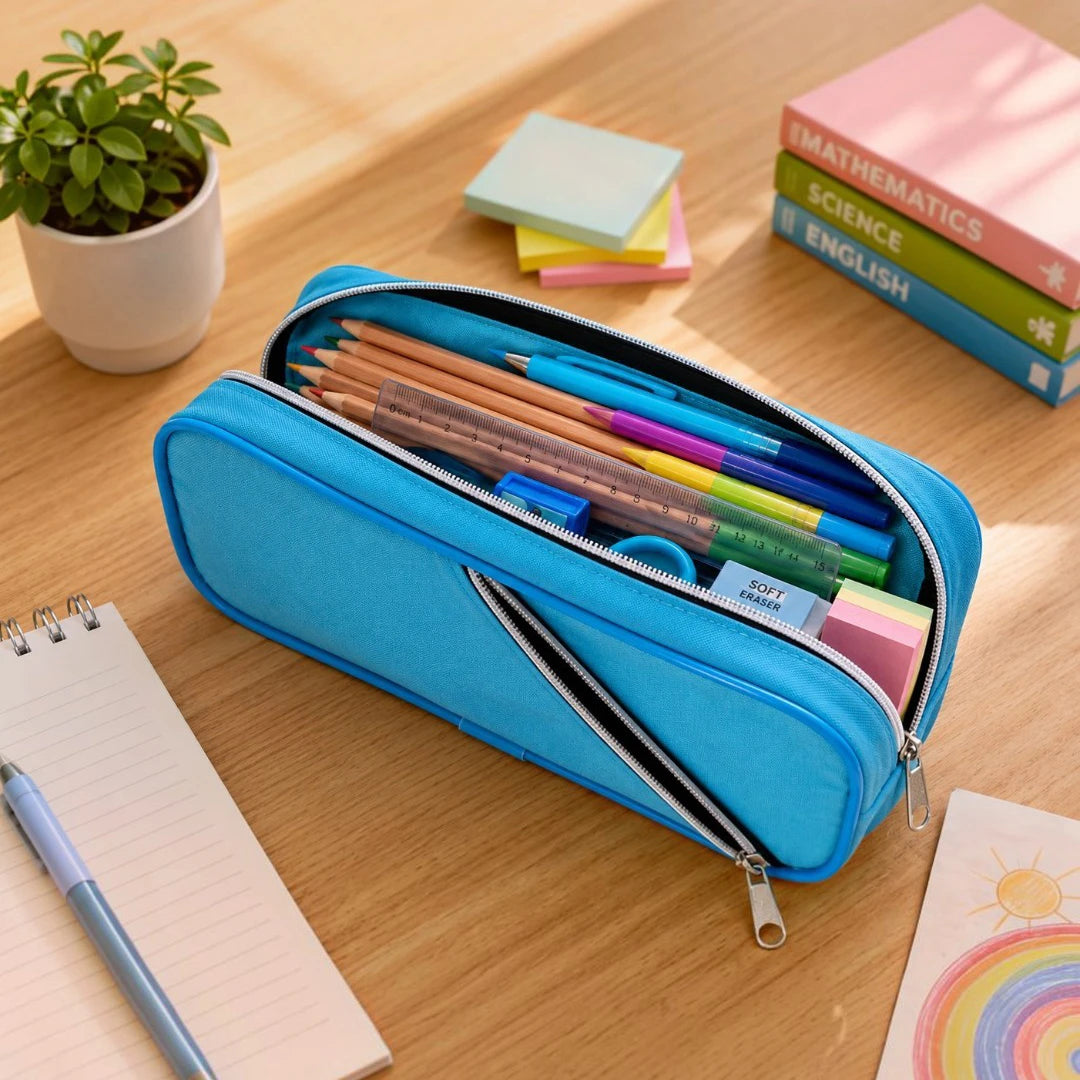 SkyBlue Dual-Zip School Pencil Pouch