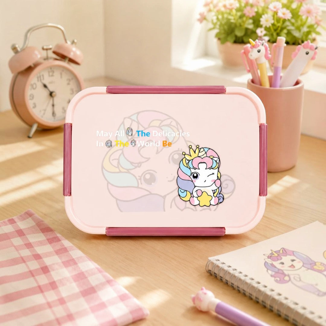 Cute Unicorn 3-Compartment Stainless Steel Lunch Box