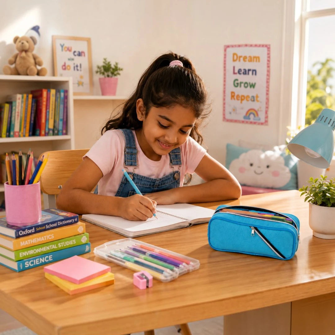 SkyBlue Dual-Zip School Pencil Pouch