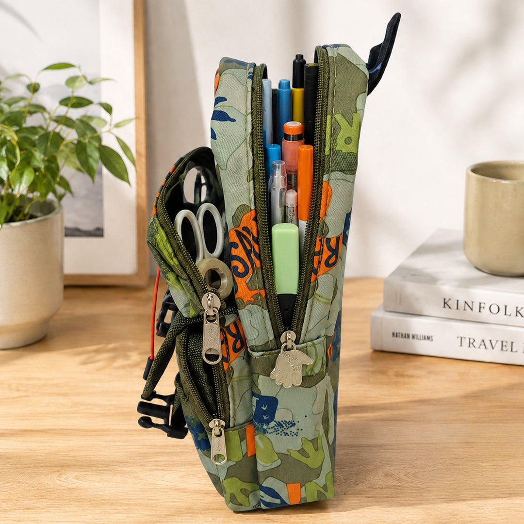Dino Camo Multi-Pocket Pencil Pouch