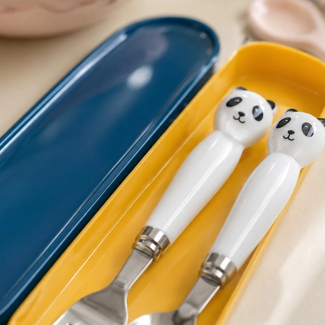 Panda Pals Kids Spoon & Fork Set with Travel Storage Case