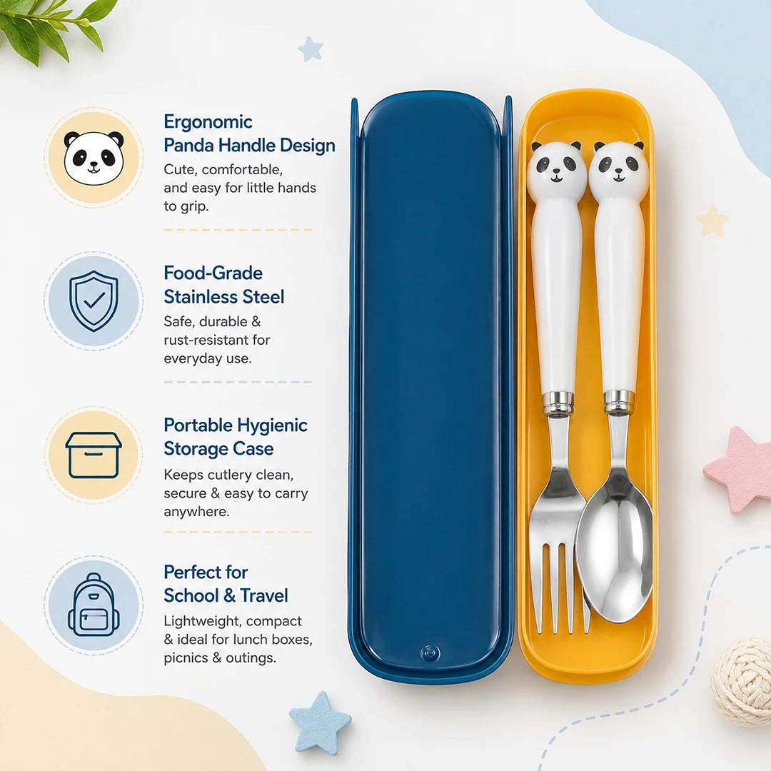 Panda Pals Kids Spoon & Fork Set with Travel Storage Case