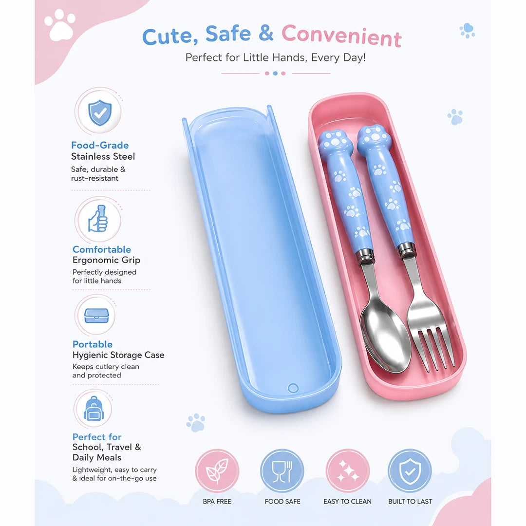 PawPrint Kids Spoon & Fork Set with Storage Case