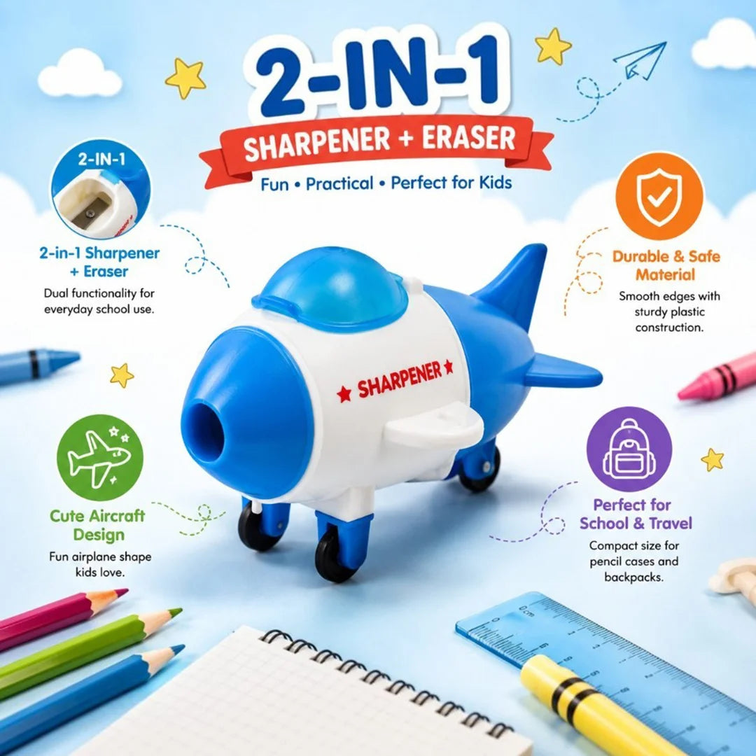 Sky Jet Duo 2-in-1 Aircraft Sharpener and Eraser Combo