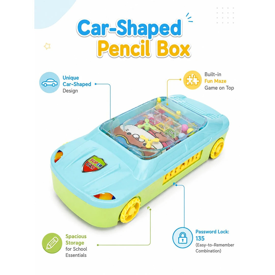 Turbo Car Pencil Box with Fun Maze Game & Secret Lock