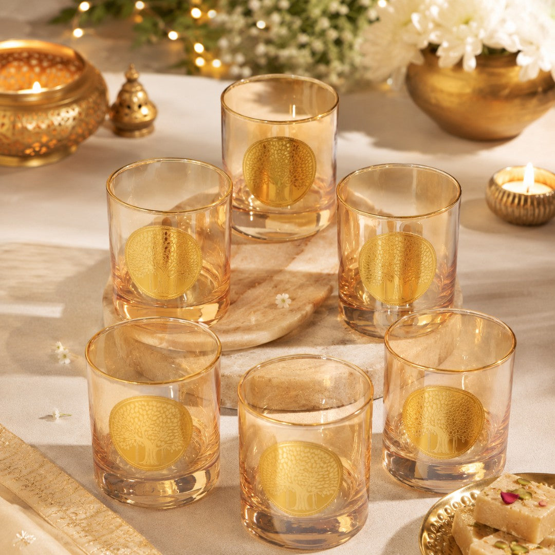 Amber Gold Engraved Whiskey Glasses