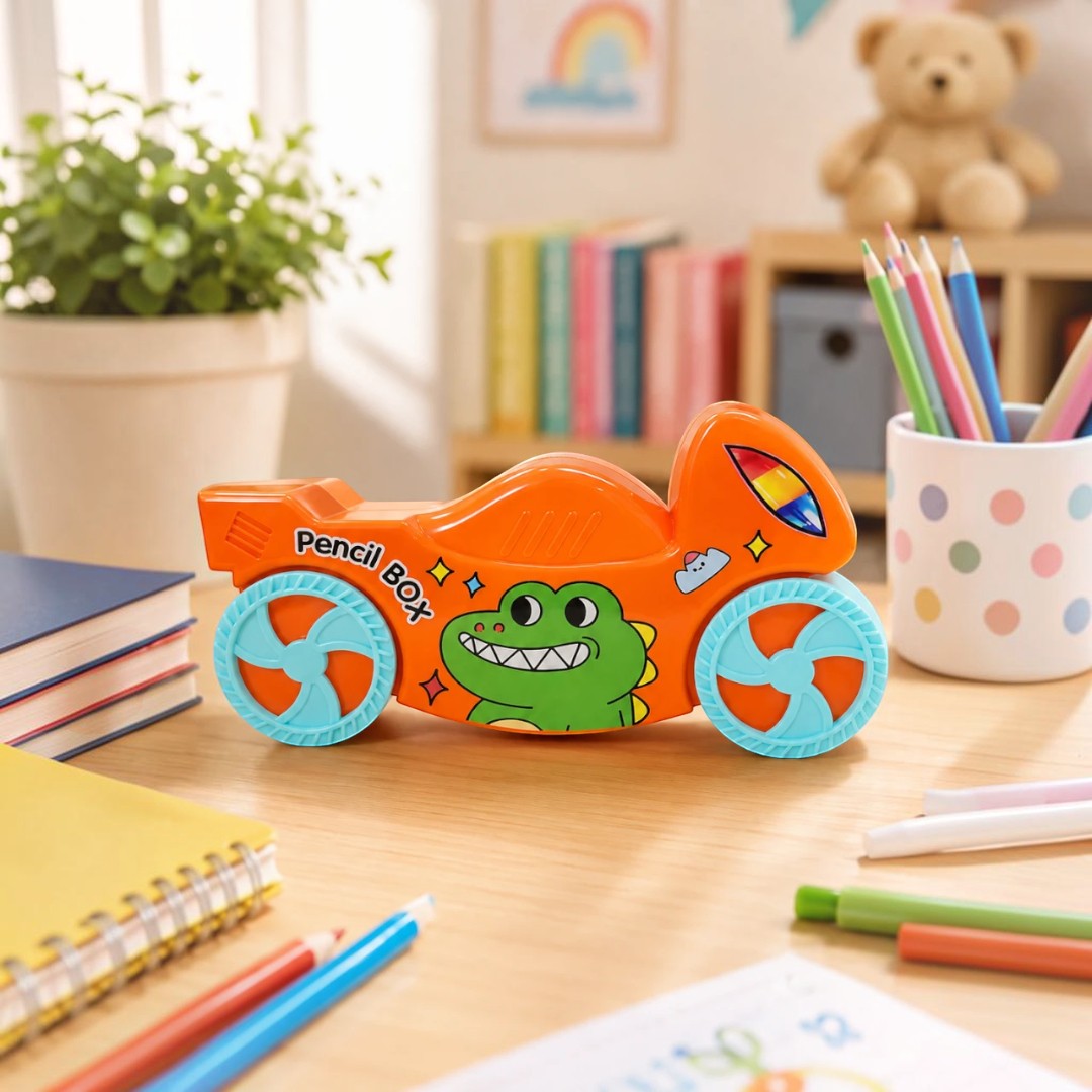 Dino Racer Wheel-Shaped Kids Pencil Box