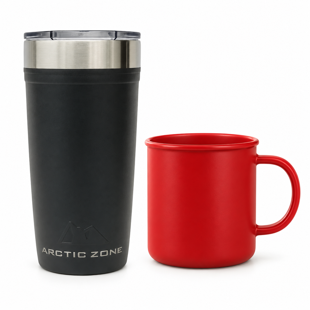 Black Thermal Tumbler and Red Coffee Mug Duo