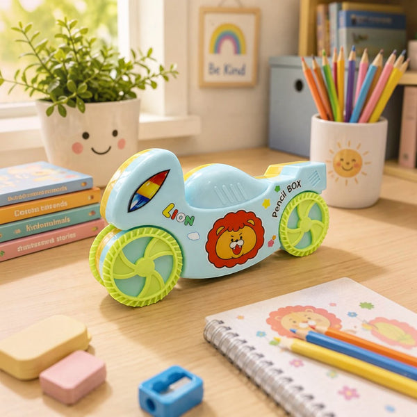 Lion Racer Wheel-Shaped Kids Pencil Box