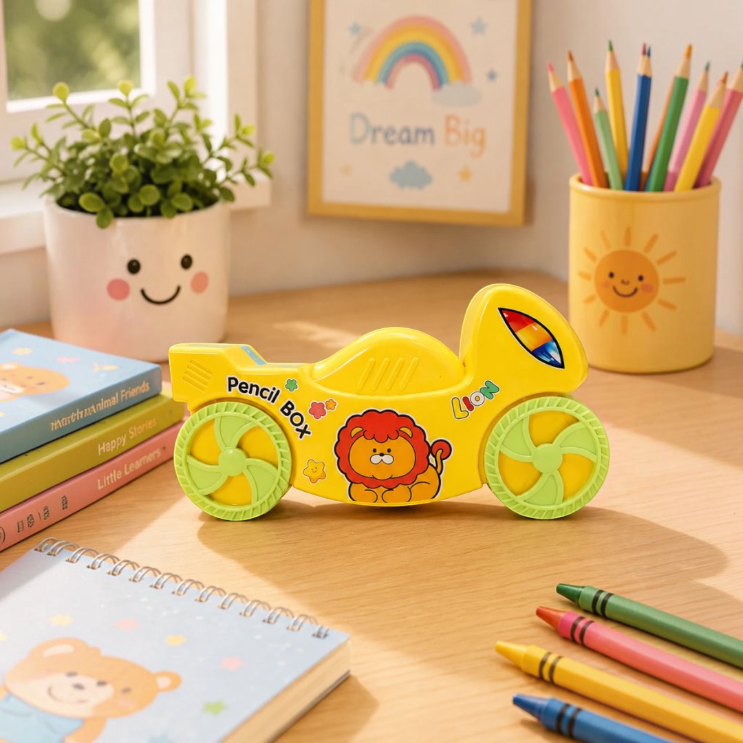 Lion Racer Wheel-Shaped Kids Pencil Box