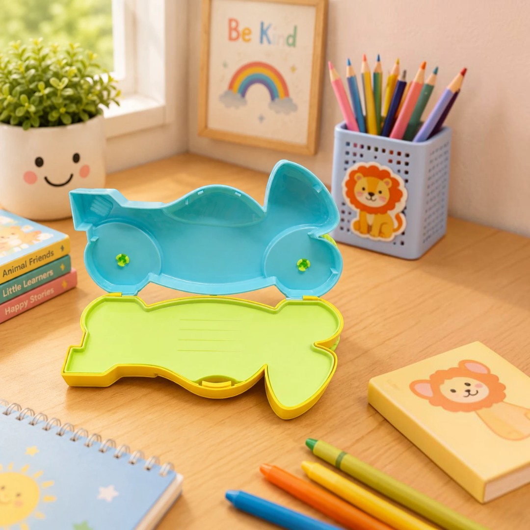 Lion Racer Wheel-Shaped Kids Pencil Box