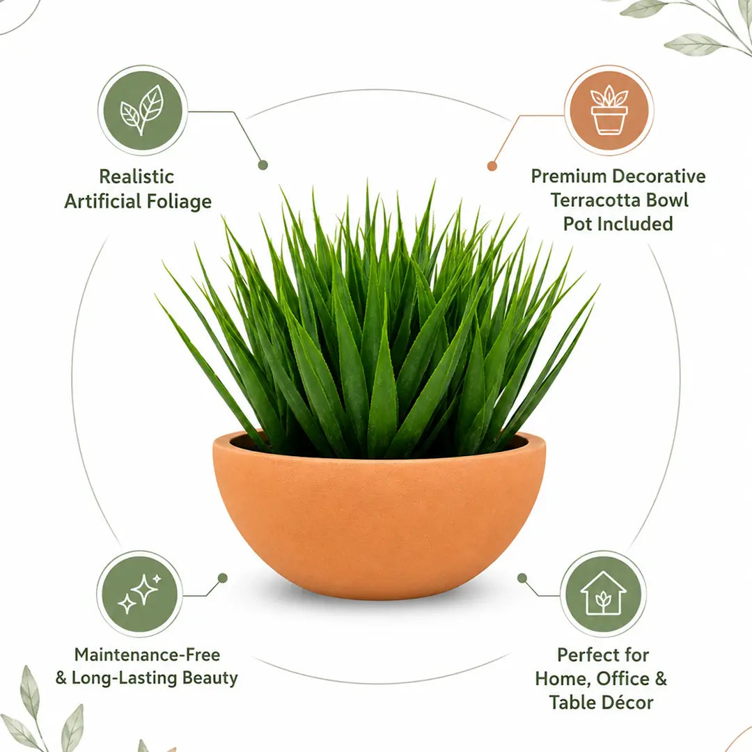Terra Green Artificial Grass Plant with Bowl Po