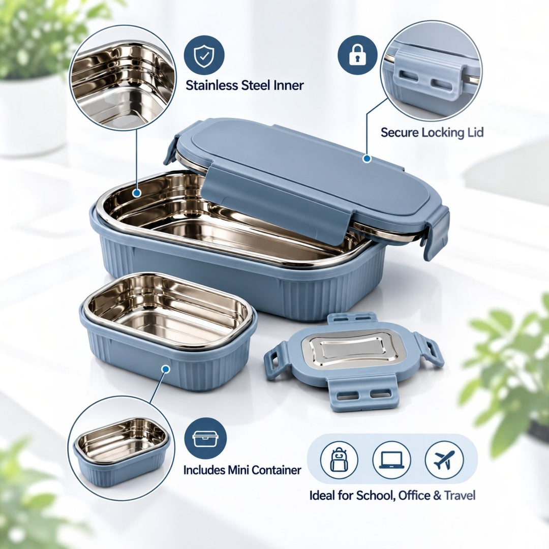 SlateNest Meal Mate Duo Stainless Steel Microwave Lunch Box Set