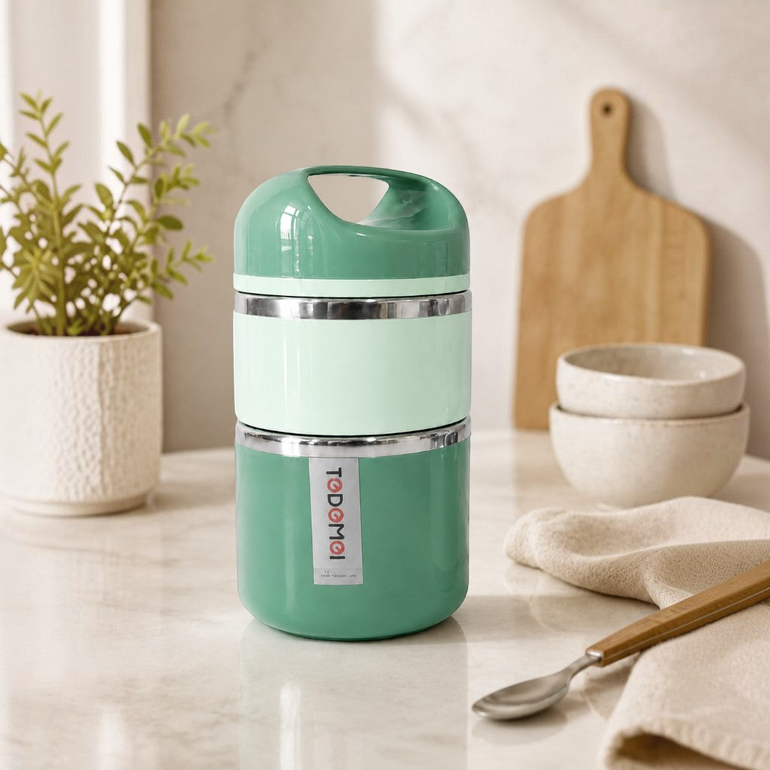 Mint Green 2-Tier Insulated Stainless Steel Lunch Box
