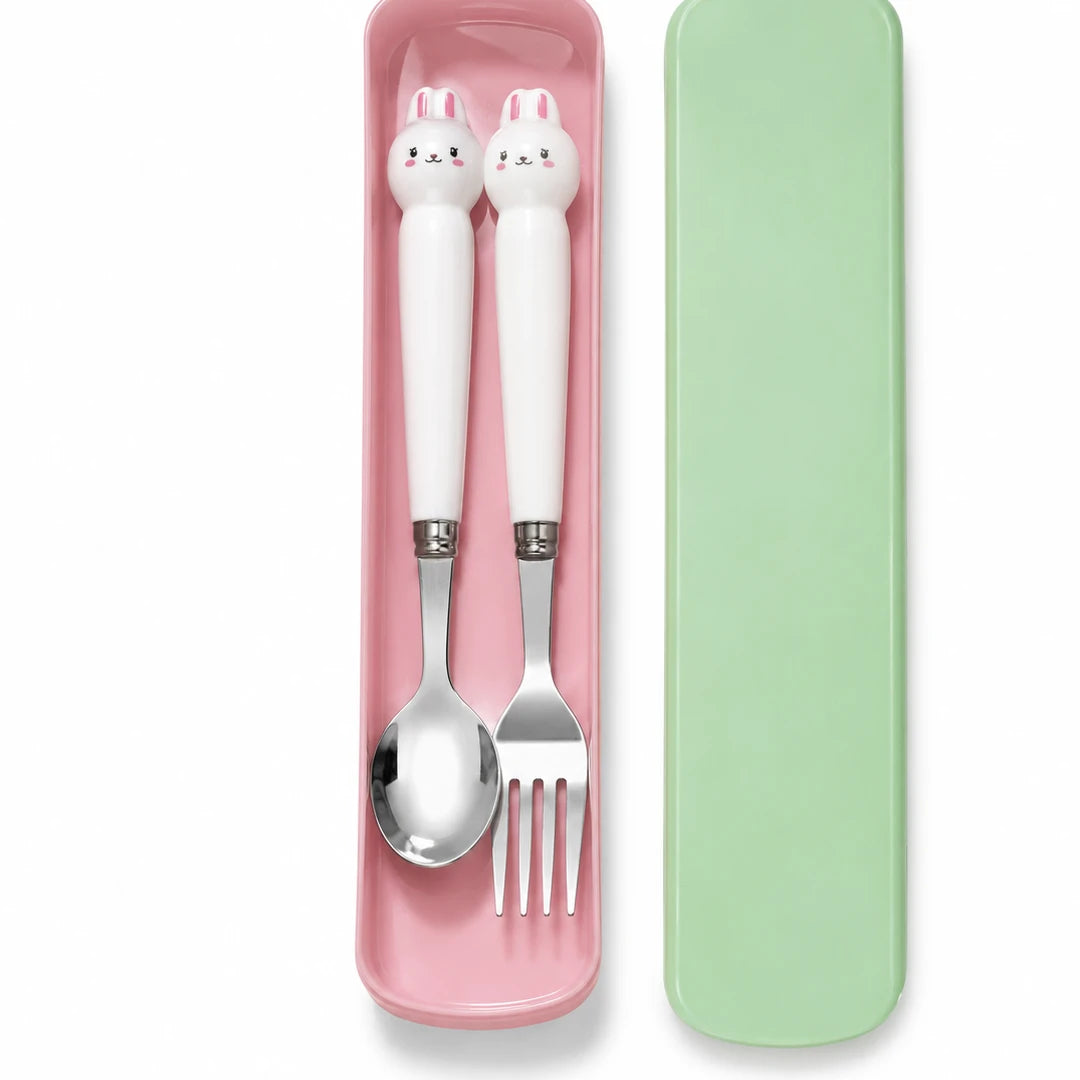 Bunny Buddy Kids Spoon & Fork Set with Travel Case