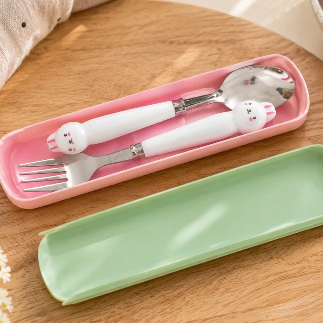 Bunny Buddy Kids Spoon & Fork Set with Travel Case
