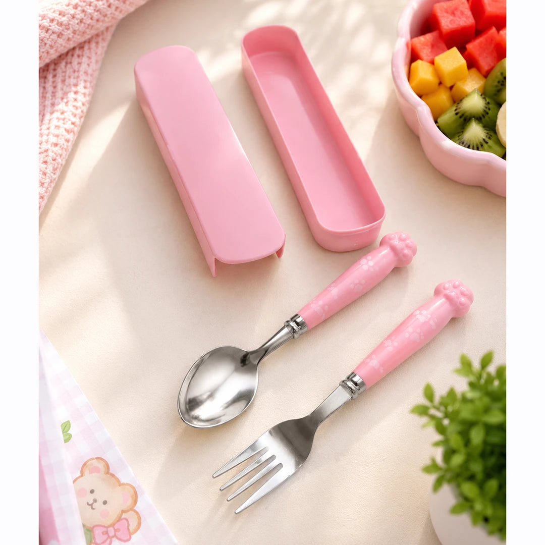 BlushPaw Kids Spoon & Fork Set with Travel Case