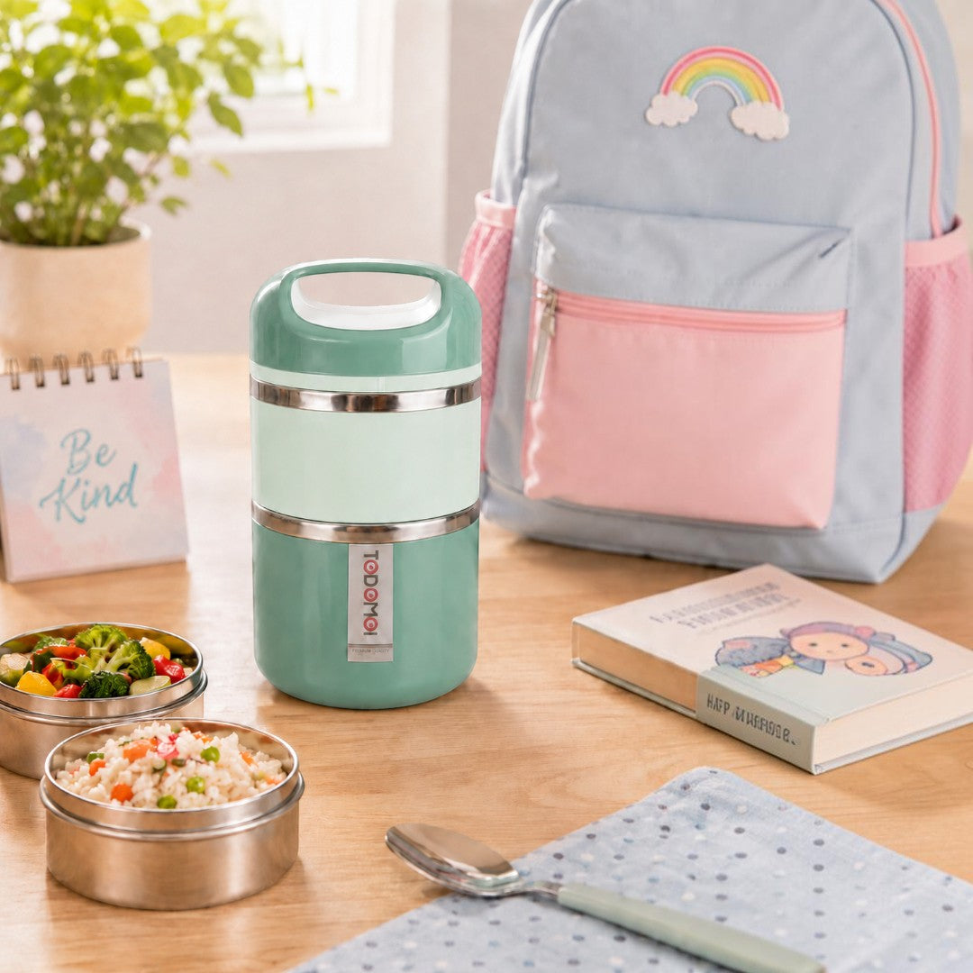 Mint Green 2-Tier Insulated Stainless Steel Lunch Box