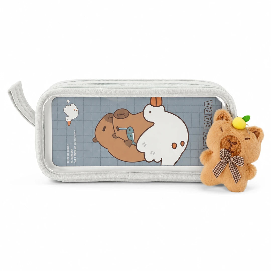 Kapybara Plush Dual-Zip Transparent Pencil Pouch