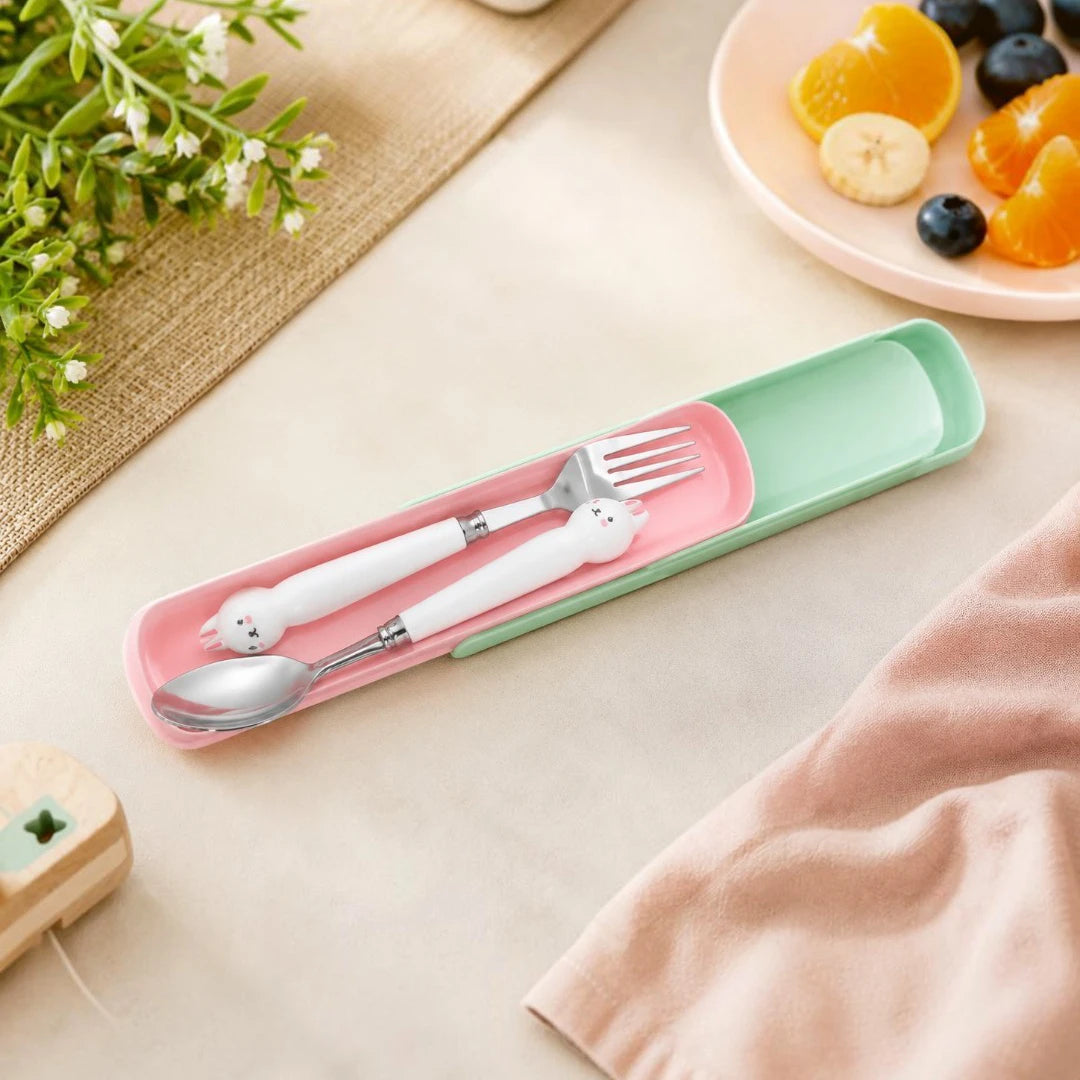 Bunny Buddy Kids Spoon & Fork Set with Travel Case