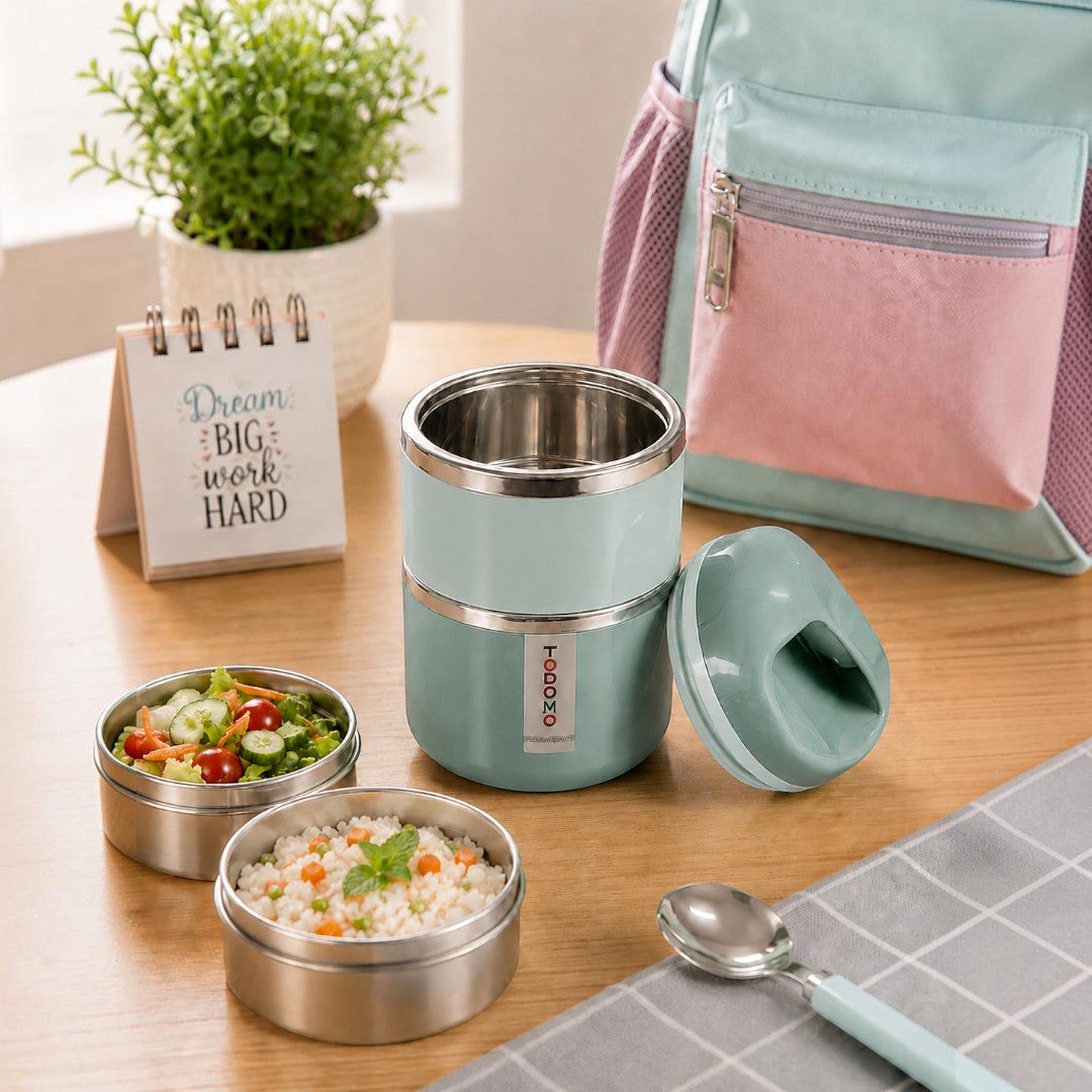 Mint Green 2-Tier Insulated Stainless Steel Lunch Box