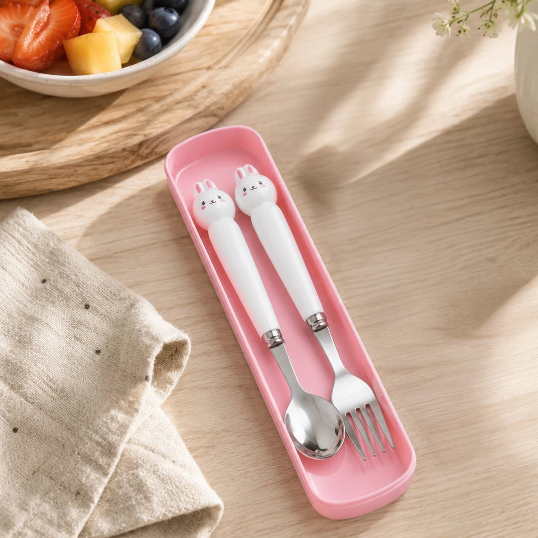 Bunny Buddy Kids Spoon & Fork Set with Travel Case