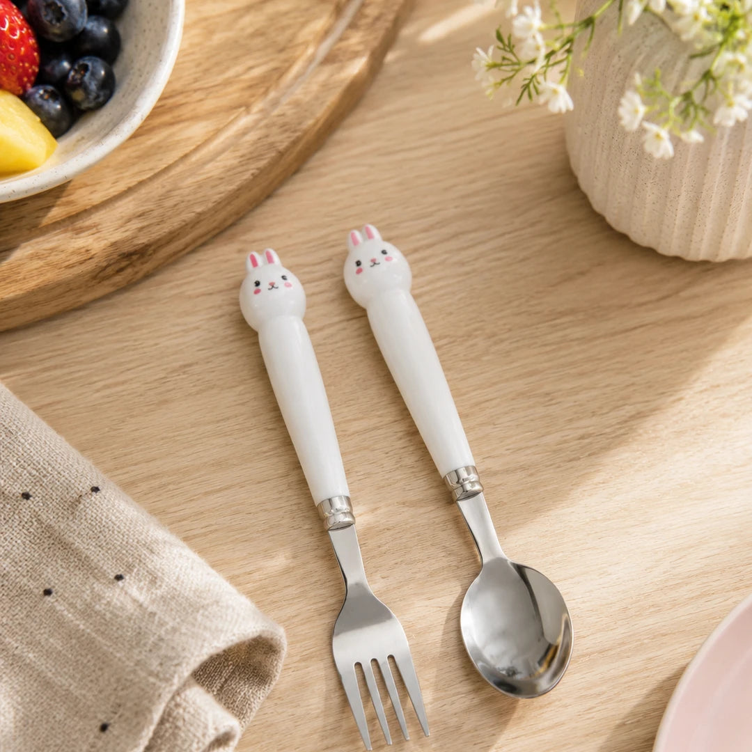 Bunny Buddy Kids Spoon & Fork Set with Travel Case