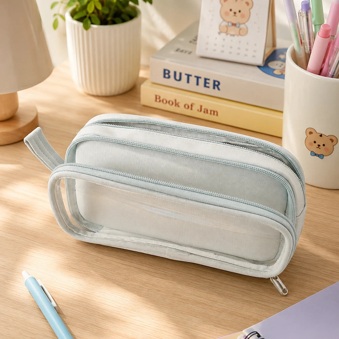 Kapybara Plush Dual-Zip Transparent Pencil Pouch