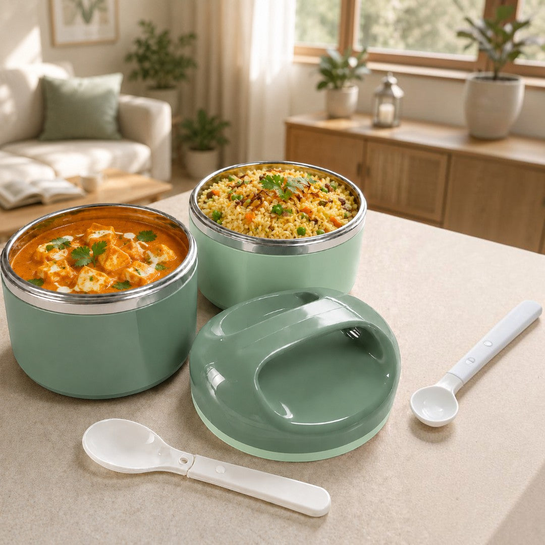 Mint Green 2-Tier Insulated Stainless Steel Lunch Box